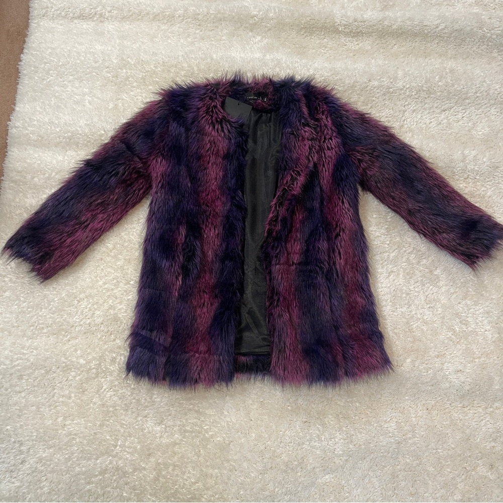 Story of Lola Shaggy Purple Pink Faux Fur Coat S/XS - NWT